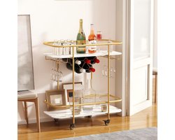 Mobiele 2-Tiers Dranken Trolley met Wijnrek en Glashouder - Modern en Multifunctioneel voor Thuis en Feesten