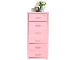 Mobiele Archiefkast - Dossierkast Rolbaar - Kantoor Organiseren - 5 Diepe Laden - 28x41x69 cm - Roze