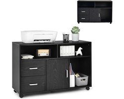 Mobiele Archiefkast met 2 Laden, Vakken en Deur - Bureau Opbergkast met Wieltjes - Zwart