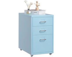 Mobiele archiefkast met 3 laden, archiefmap onder bureau op wielen, metalen archiefkast met wielen voor thuis en kantoor, lichtblauw | Rolling Filing Organizer Metalen opbergkast met wielen voor thuis en op kantoor, lichtblauw