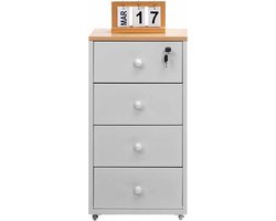 Mobiele Archiefkast met 4 Laden – Metalen Opbergkast op Wielen, Afsluitbaar, A4-Formaat, Wit