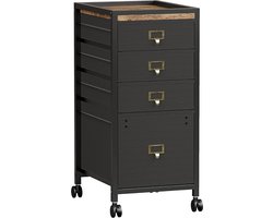 Mobiele Archiefkast met 4 Lades - Rolblok voor Onder Bureau - Geschikt voor A4 Hangmappen - Zwart - Stoffen Lades & Metalen Frame