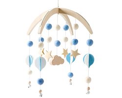 Mobiele Baby Hout met Vilten Ballen en Sterren - Bedbel Hanger en Windspel voor Babybed - Kinderkamer Decoratie en Cadeau voor Baby's