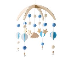 Mobiele Baby Hout met Vilten Ballen en Sterren - Bedbel Hanger en Windspel voor Babybed - Kinderkamer Decoratie en Cadeau voor Baby's
