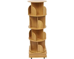 Mobiele Boekenkast - Draaibare Opberger - Boeken Organiseren - Vier Draaibare Etages - 46x46x142cm - Lichtbruin