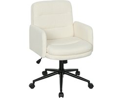 Mobiele bureaustoel met stoffen bekleding - armleuningen - 5 wielen - draaifunctie - crèmewit