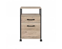 Mobiele kantoor archiefkast multifunctionele opbergkast industriële metalen frame 1 open plank+2 lades draaibare vergrendelbare wielen eenvoudig te monteren en schoon te maken voor kantoor en studeerkamer 44x42x66,5cm grijs+zwart