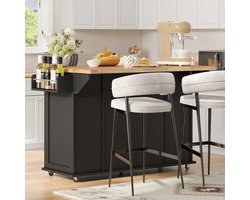 Mobiele Keuken Eiland Met Klapbaar Werkblad En 3 Lades En Deurvakken Voor Keuken En Eetruimte MDF Zwart Naturel 120 X 70 X 87 Cm
