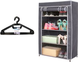 Mobiele kledingkast - met hoes - 60 x 30 x 90 cm - inclusief 10x st kledinghangers - opvouwbare garderobekast - Mobiel kledingrek