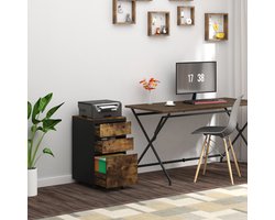Mobiele Ladeblok - Nachtkastje - Bijzet - 40x70x40 cm - Kantoor - Industriële Opberg - Houten Archiefkast - 3 Lades - met Wielen – Thuisgebruik - Licht Eiken Zwart