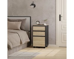 Mobiele Ladeblok - Nachtkastje - Salon - Bijzet - Kantoor - 40x70x40 cm – Houten Archiefkast – Industriële Opberg - 3 Lades - met Wielen – Thuisgebruik - Licht Eiken Zwart