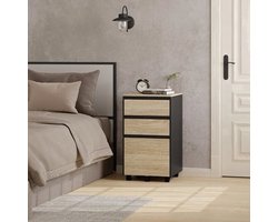Mobiele Ladeblok - Nachtkastje - Salon - Bijzet - Kantoor - 40x70x40 cm – Houten Archiefkast – Industriële Opberg - 3 Lades - met Wielen – Thuisgebruik - Licht Eiken Zwart