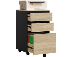 Mobiele Ladeblok - Nachtkastje - Salon - Bijzet - Kantoor - 40x70x40 cm – Houten Archiefkast – Industriële Opberg - 3 Lades - met Wielen – Thuisgebruik - Donker Eiken Zwart