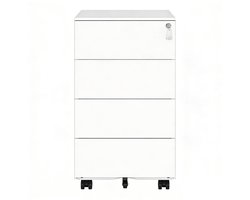 Mobiele ladekast opbergkast 39×45×69,3 cm wolkenwit, 4 laden met 15 kg draagvermogen en slot, 5 wielen voor eenvoudige verplaatsing, geschikt voor kantoor en thuiswerkplek