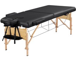 Mobiele massagelige 2 zones massagetafel in hoogte verstelbaar massagebed met houten poten en draagtas inklapbaar cosmetische ligbed 70 cm breed, 213 x 92 cm