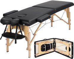 Mobiele massagetafel 2 zones draagbaar - in hoogte verstelbaar - houten voeten - incl. hoofdsteun & armleuningen - 213 cm lang - tot 250 kg belastbaar