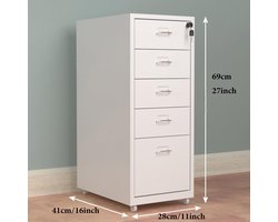 Mobiele Metalen Archiefkast met Laden en Slot – Verticale Kantooropslag met Rollende Onderkast voor Printer en Documenten – Veilig, Compact en Stijlvol – Blauw