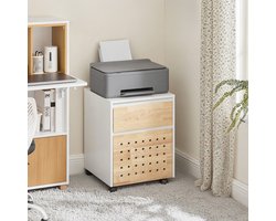 Mobiele Opbergkast met Wielen – Kast voor Thuis en Kantoor – Wit en Natuurlijk – 45x45x59 cm
