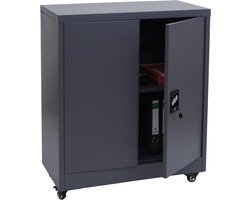 Mobiele Stalen Archiefkast met 2 Deuren en Verstelbare Plank - Kantoorkast met Slot en Wielen, Veilig Documentenbeheer, 98 x 80 x 40 cm, Donkergrijs