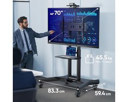 Mobiele TV Stand met Wielen voor 40-70 Inch Schermen - Verstelbare TV Meubel tot 45.5kg