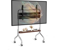 Mobiele TV standaard - TV meubel met wielen - Entertainment flexibel - Met opbergplank - Tot 75 inch - Houtkleurig