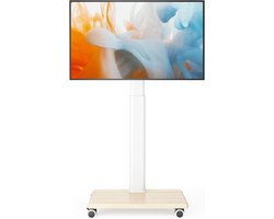 Mobiele tv-standaard - Tv-wagen op wielen - Flexibele kijkhoek - In hoogte verstelbaar - 27-65 inch - Licht hout