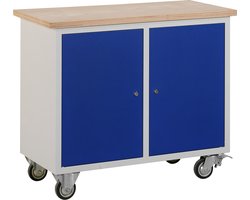 Mobiele werkbank met 2 deurtjes. Op zware wielen. Makkelijk overal mee naar toe te nemen!