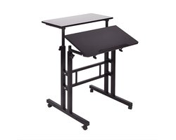Mobiele Zit-Sta Bureau Verstelbaar - Laptoptafel met Wielen & Kantelblad - Voor Werkstation & Thuiswerk - Metaal/Kunststof - Zwart