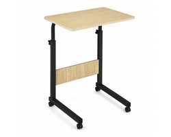 Mobile Kit Verstelbare Bijzettafel - Laptoptafel - Op Wielen - 60 x 40 x 65-89 cm - Metaal/Houtlook