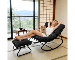 Mobili Bella LunaComfort XXL Schommelstoel met Voetenbank – Luxe Relaxstoel voor Binnen & Buiten – 77 x 93 x 70 cm – Draagvermogen 150 kg – Gestoffeerde Leesstoel voor Woonkamer, Tuin, Balkon & Terras – Zwart
