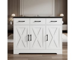 Mobili Bella Luxe Keukenkast met Werkblad – Dressoir met 3 Laden en 3 Deuren – Multifunctionele Buffetkast & Opbergkast voor Keuken, Eetkamer en Woonkamer – Modern Design – Wit/Zwart – 100,5 cm