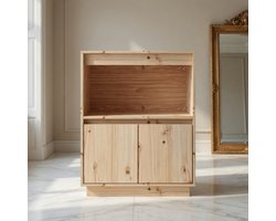 Mobili Bella Scandinavisch Massief Grenen Dressoir – Compacte Opbergkast / Bijzetkast / Commode – Multifunctionele Kast met Natuurlijke Houtlook – Duurzame Staande Kast voor Woonkamer, Hal en Slaapkamer – 60x34x75 cm