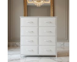 Mobili Bella Stoffen Ladekast met 8 Lades – Commode Opbergkast 80 cm Breed – Modern Dressoir voor Slaapkamer, Woonkamer, Hal – Lichtgewicht Commode Kast met Houten Frame en Stoffen Laden – Wit