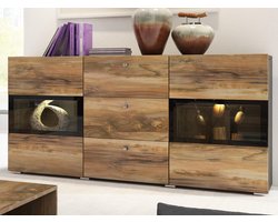 Mobistoxx Commode Babel met LED, Walnoot/Notelaar/Grijs, Dressoir met 2 deuren en 3 lades