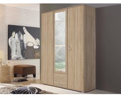 Mobistoxx Kledingkast TWIST, 127 cm breed, Kleerkast met 3 deuren en 2 lades, Kast met Spiegel, Sonoma eik