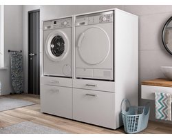 Mobistoxx Set van 2 WASMACHINEKASTEN Washing, Kast voor wasmachine of droogkast met lade voor wasmand, wit, universeel