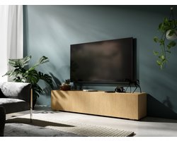 Mobistoxx Tv Meubel - Tv Kast - Eik - 140 cm - Klapdeur met 3 Vakken - Met Gasveren en Kabeldoorgangen - Tv Kast Hout - Televisiemeubel Kingston