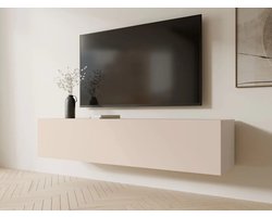 Mobistoxx Tv Meubel - Tv Kast - Kasjmier - 140 cm - Klapdeur met 3 Vakken - Met Gasveren en Kabeldoorgangen - Tv Kast Hout - Televisiemeubel Kingston