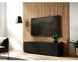 Mobistoxx Tv Meubel - Tv Kast - Mat Zwart - Zwart Tv Meubel - 105 cm - Klapdeur met 2 Vakken - Met Poten, Gasveren en Kabeldoorgangen - Tv Kast Hout - Televisiemeubel Kingston