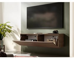 Mobistoxx Tv Meubel - Tv Kast - Walnoot - 140 cm - Klapdeur met 3 Vakken - Met Gasveren en Kabeldoorgangen - Tv Kast Hout - Televisiemeubel Kingston