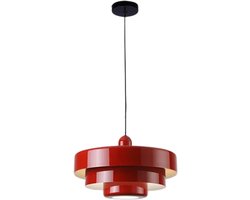 MOBO - Hanglamp Rood Retro Taartvorm - Lampen 2026 - Lamp Eetkamer - Slaapkamer - Keuken - Hanglampen - Vintage - Glas - Laags