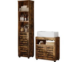 MOBO Wastafelmeubel - Badkamermeubel - Onderkast - Wastafel - Meubel - Vintage - 60x30x63cm - Staand - Wastafelonderkasten - Bruin