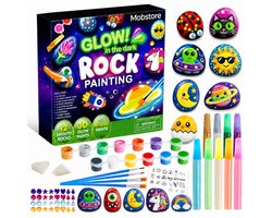 Mobstore Happy Stones - Stenen Schilderen Set - 100+ onderdelen - Glow in the Dark Happy Stones - Knutselen - Knutselset voor Meisjes & Jongens - Knutselpakketten