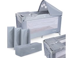 Moby-System Campingbedje met commode - Reiswieg / Box Happy Traveller - Grijs - reisbedje met matras