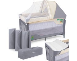 Moby-System Campingbedje - Reisbedje baby - met matras commode bodemverhoger en Klamboe - inklapbare box