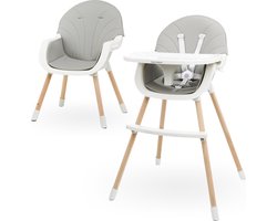 Moby-System Hoge Kinderstoel - Babyvoedingsstoel Amelia 2 - 3in1 stoel voor kinderen van 6 maanden tot 6 jaar - Stoel met dienblad en voetsteun - Veiligheidsgordels - Grijs