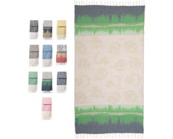 MOCCO Hamamdoek DRAGON 90 x 175 cm Handgeweven - Luxe Strandlaken XXL - Fairtrade Sauna Handdoek - 100% Biologisch Katoen - kleur DONKER BLAUW | GROEN