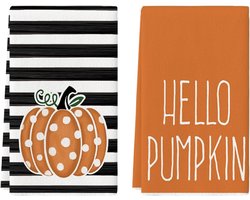 Mode Oranje Polka Dot Strepen - Herfst Keukendoeken - Theedoeken - 18x26 Inch - Boerderij Decoratie Handdoeken - Set van 2