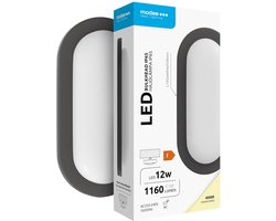 Modee Led Bulkhead Wandlamp 12W - IP65 - 19.5x94cm - Neutraal Wit - Wand-/Plafondlamp - Ovaal - Zwart