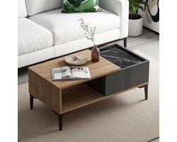 Modena Salontafel/Koffietafel 90 cm met Opbergvak, Moderne Woonkamertafel Scandinavisch Design, Rechthoekig, Licht Eiken Antraciet